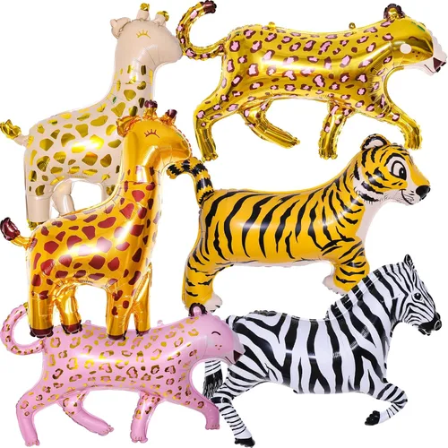 6 Piezas de Globos Gigantes de Animales de Safari de la Selva, Grandes Globos de Cebra, Jirafa, Leopardo, Guepardo, Tigre de Aluminio para Fiesta 6