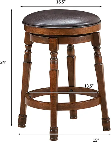 Miniatura 3 de COSTWAY Juego de 4 taburetes de bar sin espalda, taburete redondo de altura de mostrador de 24 pulgadas con asiento acolchado giratorio de 360°