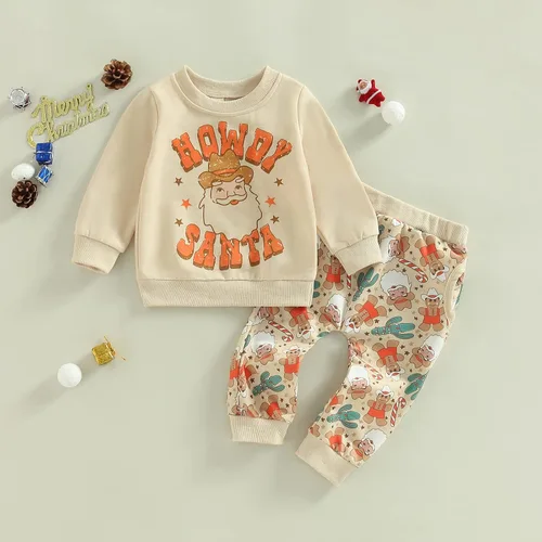Miniatura 7 de Omkzanbi 2 piezas de ropa de otoño e invierno para bebé, sudadera de manga larga con cuello redondo, pantalones deportivos para el oeste