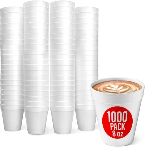 Miniatura 8 de Vasos Shop Square de espuma desechables de 8 onzas (paquete de 100), espuma blanca que aísla bebidas frías y calientes, fabricados en EE. UU., vasos