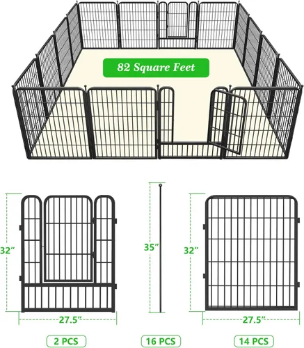Miniatura 9 de Valla decorativa de metal negro para jardín con puerta, 36 pies de largo x 32 pulgadas de alto, 16 paneles de valla sin excavación, valla de barrera