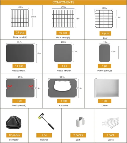 Miniatura 6 de Oneluck Jaula grande para gatos con caja de arena, recintos de bricolaje de 4 niveles, jaula de alambre de metal desmontable, jaula para interiores