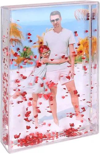 Marco de fotos con purpurina líquida para mejores amigos, acrílico, flotante, agua, globo de nieve, marco de fotos, lindo regalo personalizado para