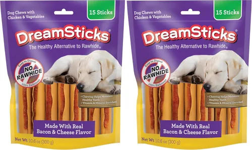 Miniatura 15 de DreamBone DreamSticks - Palitos masticables para perros sin cuero crudo hechos con carne de res y verduras reales, 15 palitos