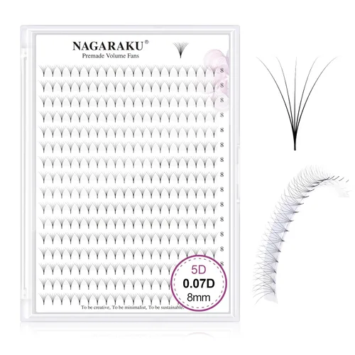 Miniatura 122 de NAGARAKU Wet Camellia - Extensión de pestañas, pestañas individuales, 3 abanicos de longitud múltiple, color negro mate natural, prepegadas