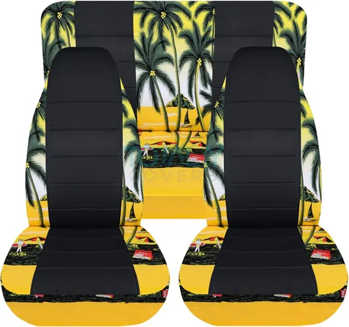 Miniatura 7 de Totally Covers Compatible con fundas de asiento negras y hawaianas para Jeep Wrangler YJ 1987-1995: color azul. Juego completo: delantero y trasero