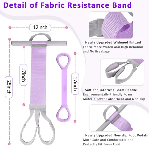 Miniatura 4 de Banda de resistencia de tela con asas, banda de resistencia antideslizante para piernas y glúteos Rosa + Púrpura