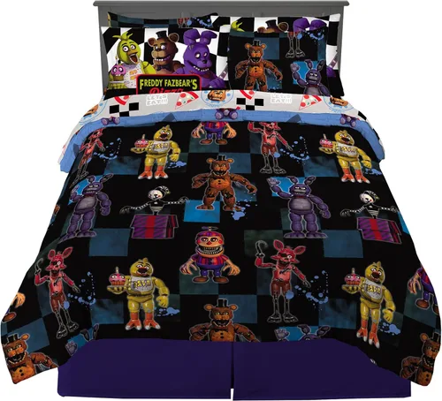 Franco - Juego de edredón y sábanas supersuaves con funda, para niños, 7 piezas, tamaño matrimonial, Five Nights At Freddy's Cinco noches en Freddy's