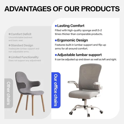 Miniatura 9 de Silla de oficina, silla de escritorio ergonómica con soporte lumbar ajustable, silla de computadora de malla, cómodo soporte lumbar para uso en casa