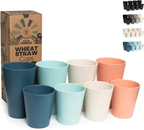 Miniatura 13 de Grow Forward Vasos de paja de trigo prémium – Vasos de plástico duro irrompibles sin BPA de 20 onzas – Vasos de plástico ligero reutilizables