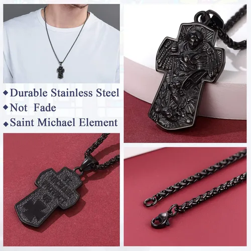 Miniatura 8 de FaithHeart - Collar de San Miguel, dije personalizado de protección del arcángel, para hombres y mujeres, acero inoxidablechapado en oro Medalla