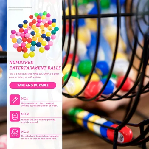 Miniatura 7 de Juego de bingo, bolas de juego de bingo, 60 unidades, bolas de rifa de 1 a 60 numeradas, multicolor, repuesto de plástico para accesorios de juego