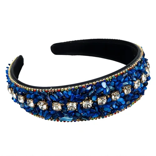 Miniatura 25 de Diademas turquesa para mujeres y niñas, banda ancha antideslizante para la cabeza, bandas para la cabeza con nudo superior, diadema de perlas de Azul