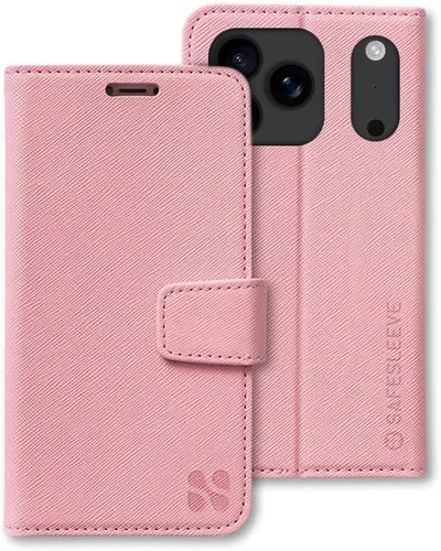 Miniatura 85 de SafeSleeve Funda de piel tipo cartera desmontable para iPhone 14 con bloqueador EMF para teléfono celular con 3 tarjeteros y soporte ajustable