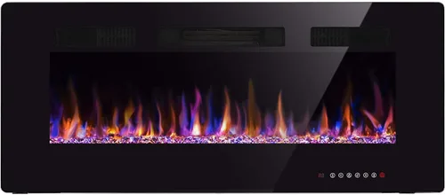 Chimenea eléctrica de 42 pulgadas empotrada en la pared y montada en la pared, calentador de chimenea de 1500 W y chimenea lineal con