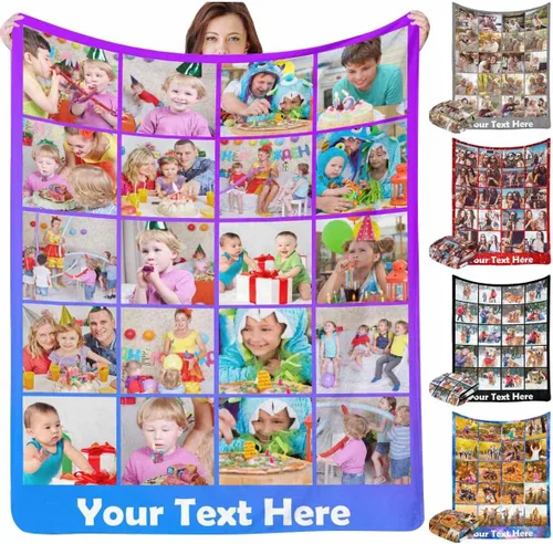 Miniatura 8 de InterestPrint Manta personalizada con texto fotográfico, 9 fotos, Best Dog Ever - Manta personalizada de franela polar para cumpleaños familiar, se