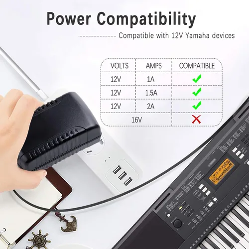 Miniatura 4 de Adaptador de 12V 1A Max 2A Salida de fuente de alimentación 100mA ~ 2000mA Compatible con Yamaha PA-130 Piano Digital Piano Portátil Serie Cargador