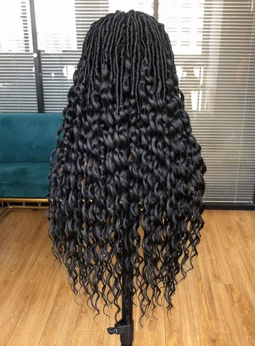 Miniatura 4 de Pelucas trenzadas de encaje completo negro para mujeres negras, pelucas de ganchillo de imitación de diosa con cabello de bebé, suave sin nudos