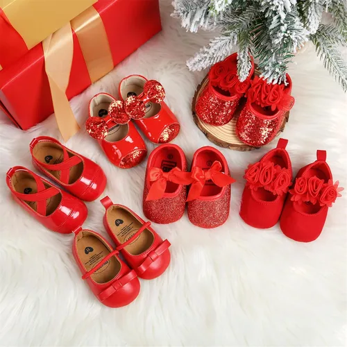 Miniatura 2 de Zapatos planos Mary Jane para bebé niña, con lazo brillante, vestido de princesa, zapatos de cuna antideslizantes para niños pequeños que caminan