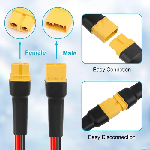 Miniatura 5 de Cable de extensión XT60 de 10 AWG de 1 pie, 2 unidades, 2, 3, 5, 10, 10, 15, 20, 25, 30, 35, 40, 50, 75, 100 pies, conector hembra a macho XT60