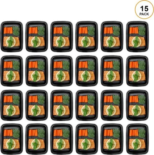 Miniatura 2 de Freshware - Contenedores de preparación de comida [15 unidades] con 1 compartimento para almacenar comida, con tapas, caja Bento, libre de bisfenol