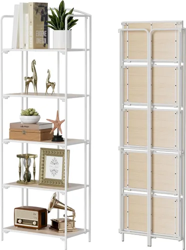 Miniatura 27 de Crofy - Estantería plegable sin montaje para sala de estar, estantería plegable de 2 niveles en color negro para oficina en casa, organizador