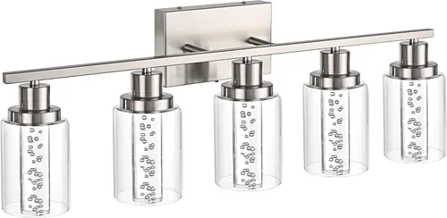 Miniatura 13 de MELUCEE Lámparas de tocador de baño, 3 luces LED sobre espejo, 3000 K-6000 K, moderna luz negra para baño con pantalla de cristal de burbujas, chips