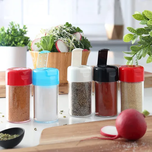 Miniatura 2 de Paquete de 12 saleros y pimenteros de plástico con tapa con bisagras, bolsa de almuerzo antiderrames, para camping, picnic, dispensador de especias