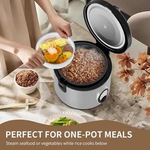 Miniatura 5 de Macook Arrocera de acero inoxidable con vaporizador, 4 tazas sin cocer (1.0L)/8 tazas cocidas, cocina eléctrica para granos y verduras, mantiene