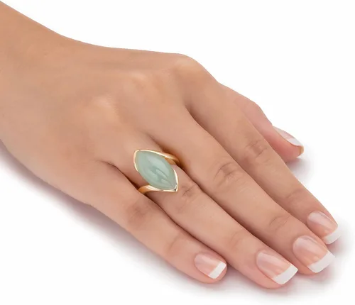 Miniatura 3 de PalmBeach - Anillo de plata de ley chapada en oro amarillo con forma de marquesa de jade verde, tallas 6 a 10