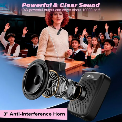 Miniatura 4 de TRELC Amplificador de Voz Inalámbrico con Micrófono Lavalier, Altavoz de Solapa Inalámbrico Portátil Recargable con Clip para Profesores, Reducción