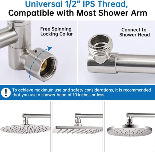 Miniatura 3 de G-Promise Brazo de Extensión para Cabezal de Ducha de 13 Pulgadas, Extensor de Latón Macizo Ajustable en Altura y Ángulo, Eleva o Baja la Ducha