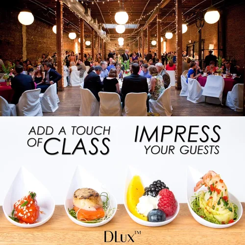 Miniatura 5 de DLux 100 mini platos de aperitivo de 4 pulgadas con tenedores, cucharas de plástico blanco reutilizables, platos para servir postres y aperitivos