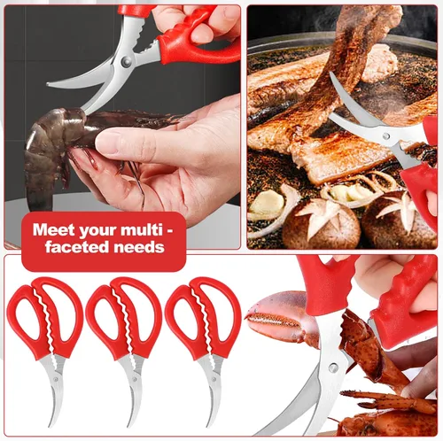 Miniatura 5 de Tijeras de mariscos - Tijeras de cangrejo, camarón, langosta en acero inoxidable (rojo)