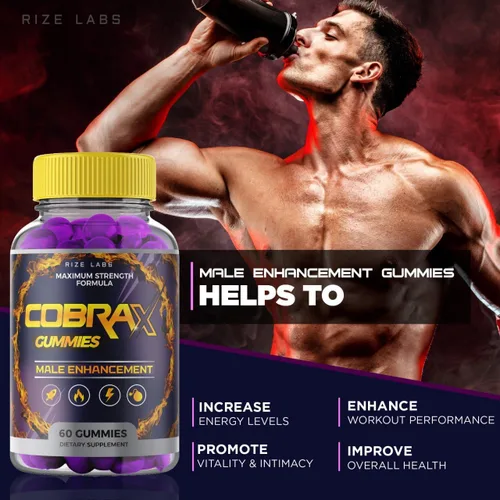 Miniatura 2 de Gomitas CobraX para hombre para apoyo al rendimiento, suplemento ultra puro, fórmula avanzada, revisión de energía, resistencia, paquete de 5