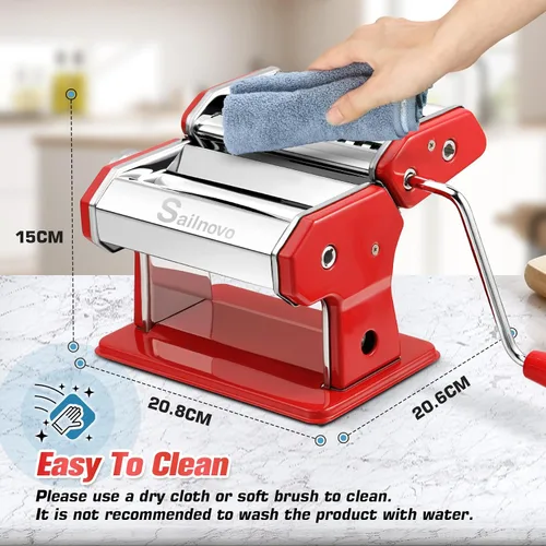Miniatura 6 de Sailnovo Máquina para hacer pasta, máquina para hacer pasta Roller 180, 9 ajustes de grosor ajustables, máquina de fideos 2 en 1 con rodillos