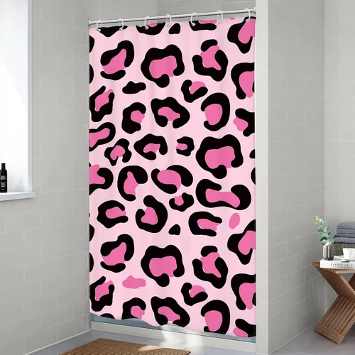 Miniatura 4 de Riyidecor Cortina de Ducha con Estampado de Leopardo Negro y Rosa Cabina Pequeña RV Estrecha Linda Femenina Moderna Trendy Simple Guepardo 36Wx72H