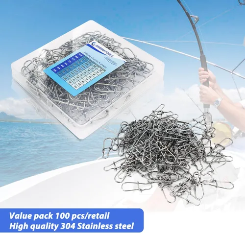 Miniatura 3 de Paquete de 100 pinzas de pesca con cierre a presión, broches de presión y clips de pesca de agua dulce y salada, clips de velocidad enganchados