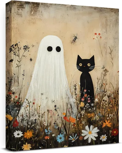 Miniatura 16 de QPVXSST Arte de Pared Interesante de Fantasma de Halloween para Baño, Póster Impreso en Lienzo de Estilo Gótico, Decoración de Baño con Diseño