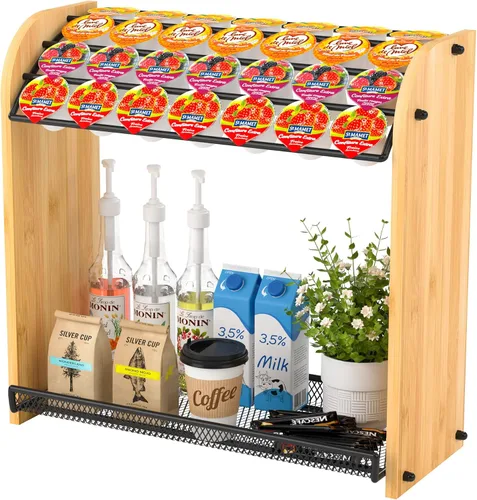 Miniatura 8 de Soporte para Cápsulas K Organizador de Cápsulas de Café para Accesorios de Barra de Café, Soportes para Cápsulas K para Encimera, Soporte de Bambú