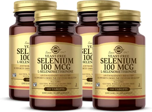 Solgar Selenio sin levadura 100 mcg - 100 tabletas, paquete de 4 - Apoya la salud antioxidante y del sistema inmunológico - Sin OMG, sin gluten, sin