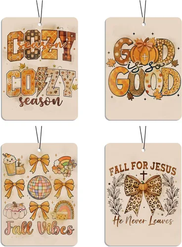 Ambientador cristiano de otoño para automóvil, 4 piezas, cita religiosa acogedora perfumada, decoración colgante para mujeres y hombres, vehículos,
