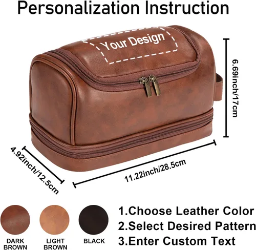 Miniatura 5 de Neceser personalizado para hombres, marido, novio, papá, kit de viaje de cuero de gran capacidad, hecho a mano, nombre personalizado, regalo único