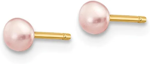 Miniatura 2 de Pendientes de tuerca de oro amarillo macizo de 14 k de 3 a 0.157 in con botón rosa y perlas cultivadas de agua dulce, mm