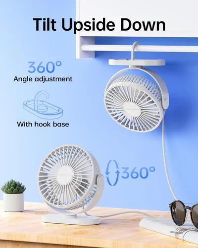Miniatura 4 de SWEETFULL Ventilador de escritorio con USB pequeño silencioso - Ventilador personal portátil de 3 velocidades Mini 360° de rotación ajustable
