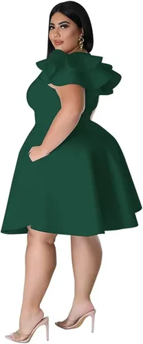 Miniatura 2 de C.AMOUR Womens Plus Size Swing Dress Short Ruffle Sleeve Round Neck Wedding Party Cocktail Dresses with Pockets