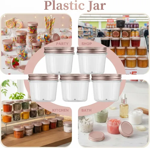 Miniatura 6 de Novelinks - Recipientes de plástico transparente de 4 onzas fluidas con tapas de color oro rosa; envases de plástico transparentes, redondos