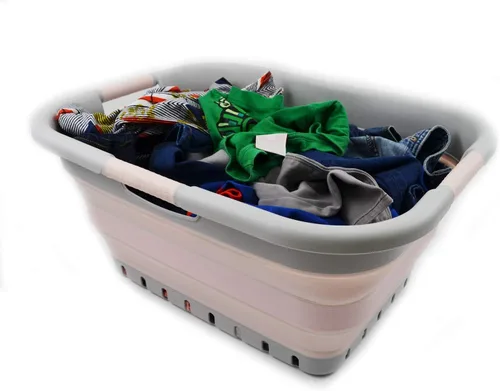 Miniatura 7 de SAMMART Cesta plegable de plástico para la ropa sucia de 41 litros, contenedor de almacenamiento plegable y organizador, cesta portátil, cesta que