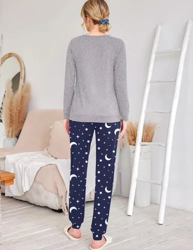 Miniatura 249 de Ekouaer Conjunto de pijama de manga larga para mujer, ropa de dormir suave con cuello redondo y bolsillos
