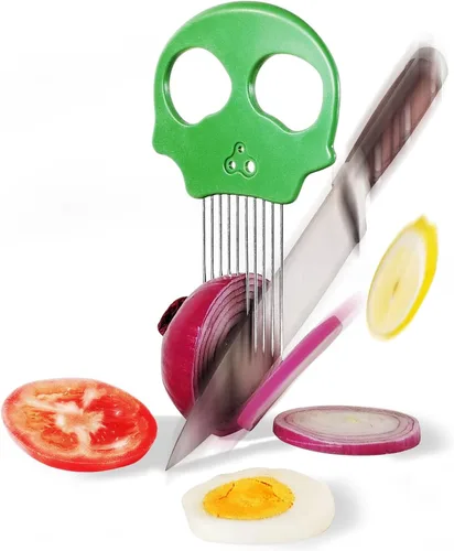 Cortador de cebolla de acero inoxidable - Cortador de verduras multifunción y pelador de hierbas para aguacates, huevos, tomates, papas (verde)